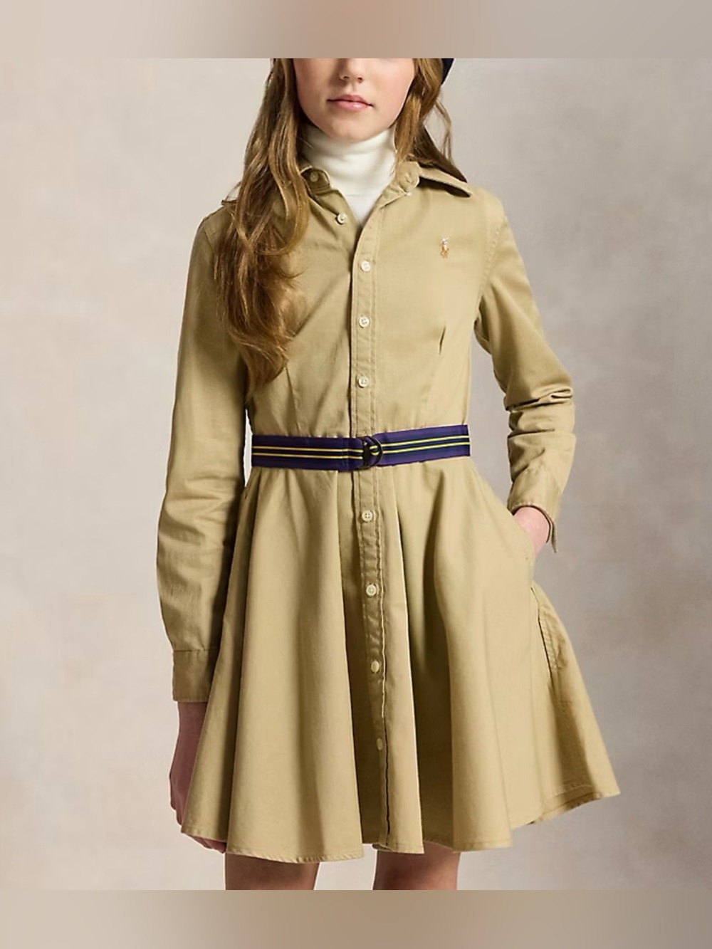 Ralph Lauren Girls Belted Cotton Chino Shirtdress (Size: 12) - Picture 5 of 9